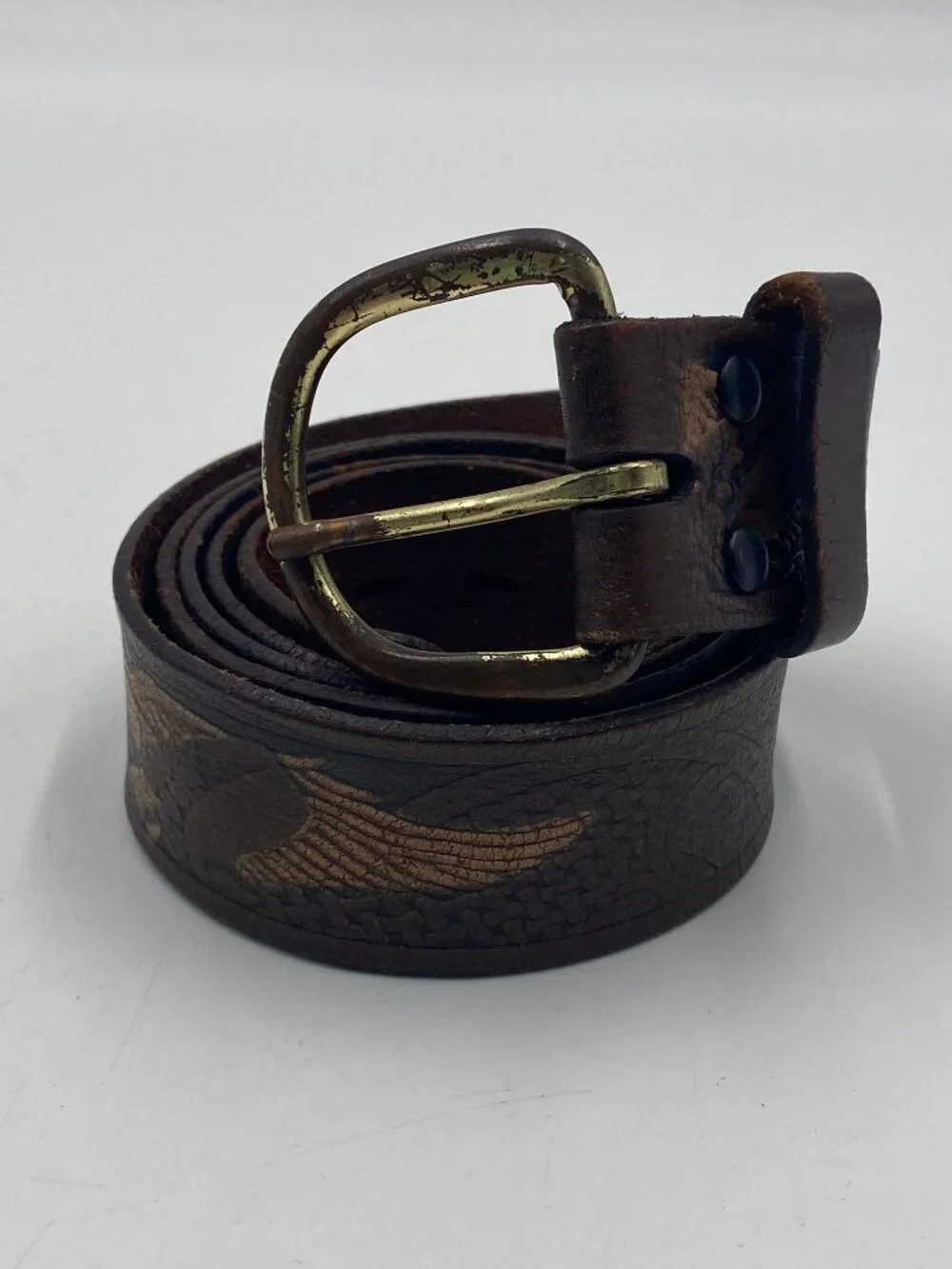Wrangler Leather Western Belt Brown Tooled Eagle Bird Size 40 Well Loved 1 3/8
